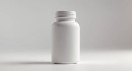 Plastic pill bottle without label set against a white background