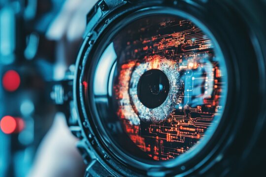 Scope scanning over data processing reveals intricate digital circuits and visual systems in action, scope scanning over data processing