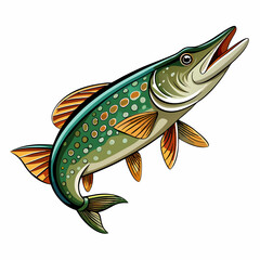 Fototapeta premium Illustration of a green and orange fish with spots and open mouth on a white background design vector art