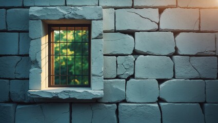 The ancient and old window in a stone wall
