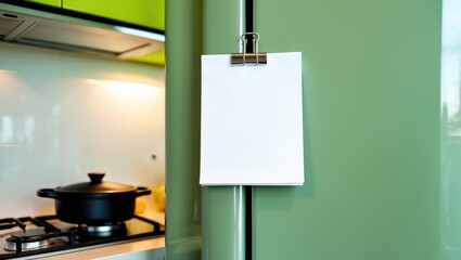 Unmarked paper sheet on fridge door