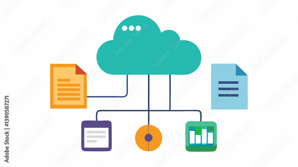 Poster cloud storage for records a cloud storage icon connected to various digital documents and spreadshee