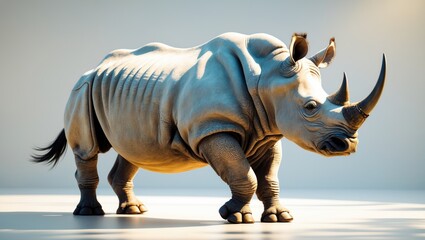 Fototapeta premium White rhinoceros, square-lipped rhinoceros standing alone against a white background.