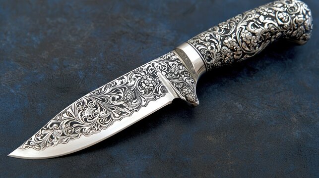 Ornate, engraved hunting knife