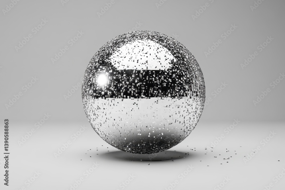 Poster sparkling mirror ball spins gracefully in an artful display of light and reflection, mirror ball spi
