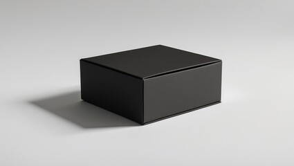 Obraz premium Front-facing blank black paper box mockup. Isolated against a white background. Template for packaging.