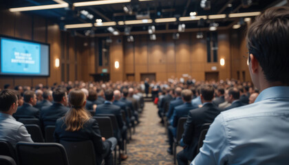 Audience in Conference Hall Listening to Business Presentation.