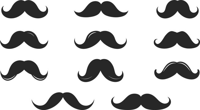 Collection of various mustache styles black silhouette on white background, Mustache set vector silhouette set father day design concept