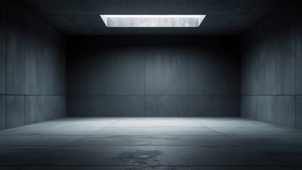 Vast dark concrete studio space with subdued lighting ideal for product presentation or mockup creation.