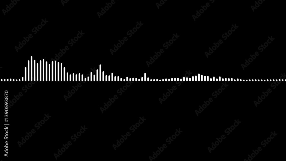 Poster white audio waveform spectrum animation, alpha channel audio spectrum simulation for music futuristi