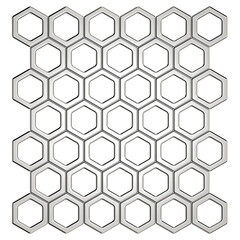 Chrome Hexagonal Mesh 3D Rendering, Orthographic view