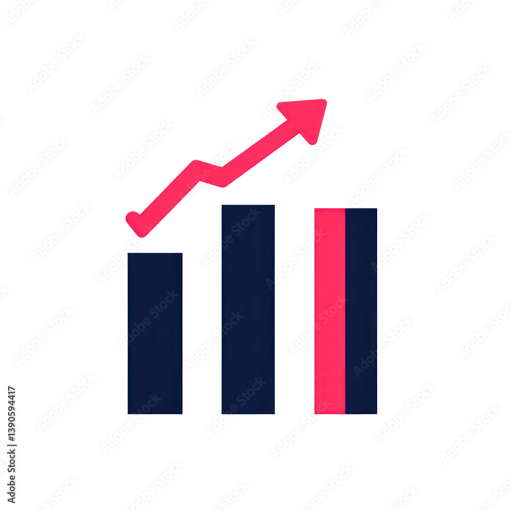 Aufkleber illustration of a rising graph with bars on a plain dark setting on transparent background