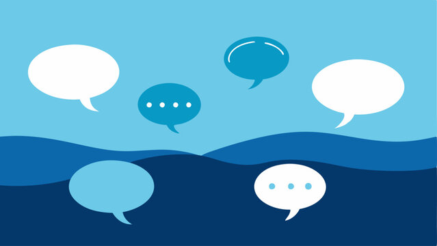 Drowning Speech Bubbles An where speech bubbles are submerged underwater while some are trying to float to the surface depicting the struggle of free speech in a