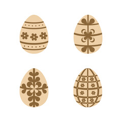 Set of Traditional Brown Easter Eggs with Folk Patterns Ukrainian Pysanky