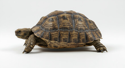 Fototapeta premium Isolated african spurred tortoise on pristine white backdrop in studio