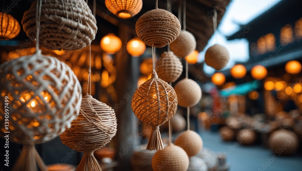 Aufkleber wicker used for creating hanging light lamps. wicker handcrafts are commonly utilized. it appears in