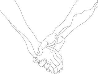 Holding hands one line drawing on white isolated background. Vector illustration 