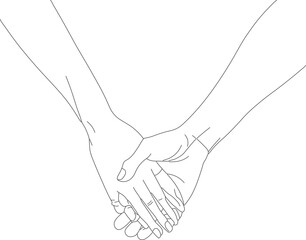 Obraz premium Holding hands one line drawing on white isolated background. Vector illustration 