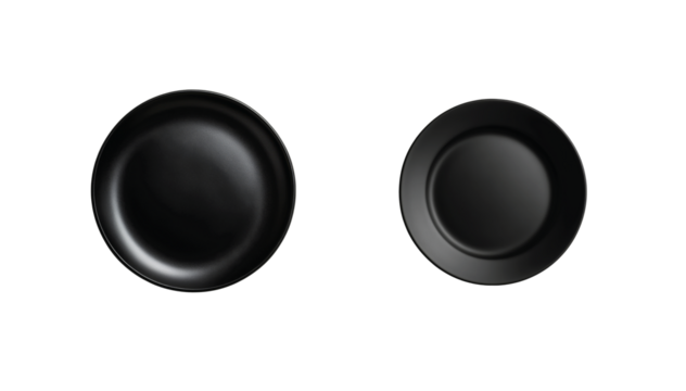 Plate set of two modern black plates with glossy and matte finishes for tableware design