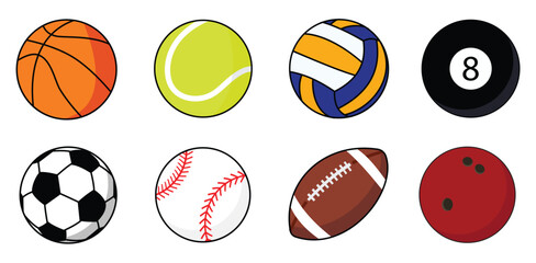 Set of sport balls vector illustration. collection of sport balls, volley ball, soccer ball, basket ball, bowling, etc. © Maulida