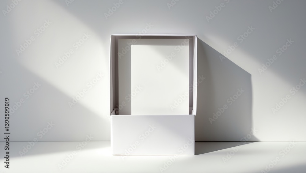 Poster white box casting a shadow on a white background, showcasing a blank card mock-up.