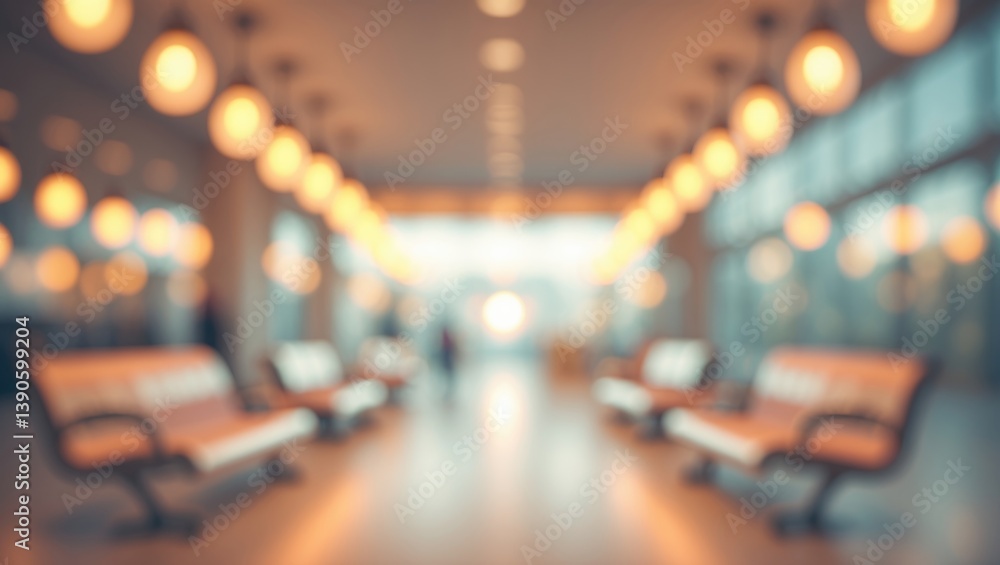 Poster background image of a shopping mall in abstract blur with light bokeh and flaring bulbs