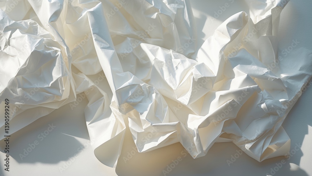 Poster crumpled white paper texture background. abstract shape of crumpled white paper with space for text.