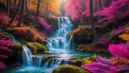 Remarkable waterfall surrounded by a colorful autumn landscape