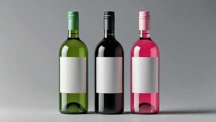 Wine Bottle Mock-Up - Trio of Bottles. Blank Label