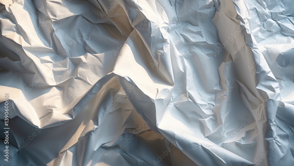 Poster crumpled paper abstract shape background in white texture, providing an area for text.