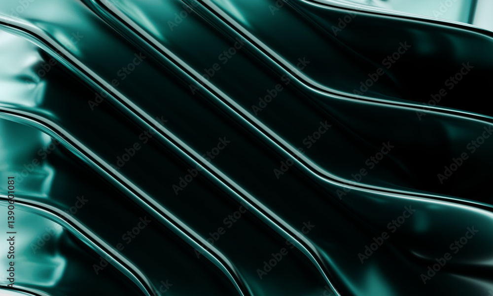 Poster dark cyan metallic fluid structure with smooth curves and depth