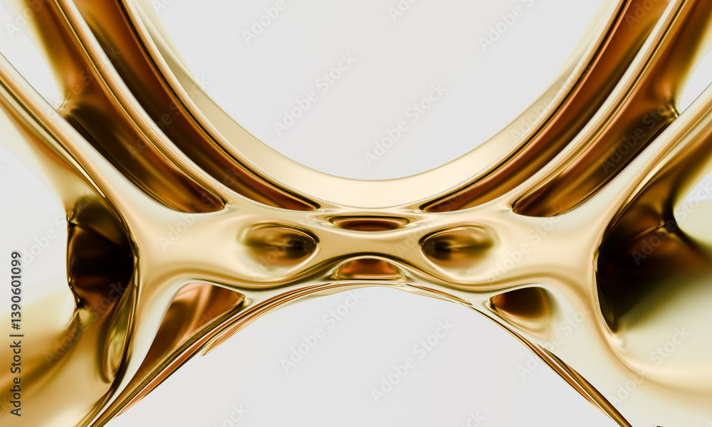 Poster golden abstract 3d fluid shape on minimal light background