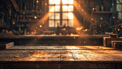 Wooden surface with shadows and interior. Natural light and vacant area for your decoration.