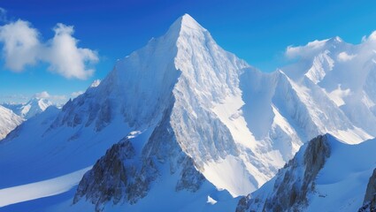 Snowy Mountain Tops, Expansive High Elevation Mountains with Azure Sky Backdrop, Landscape View, Close-Up of Peaks, Snow-Capped Summit