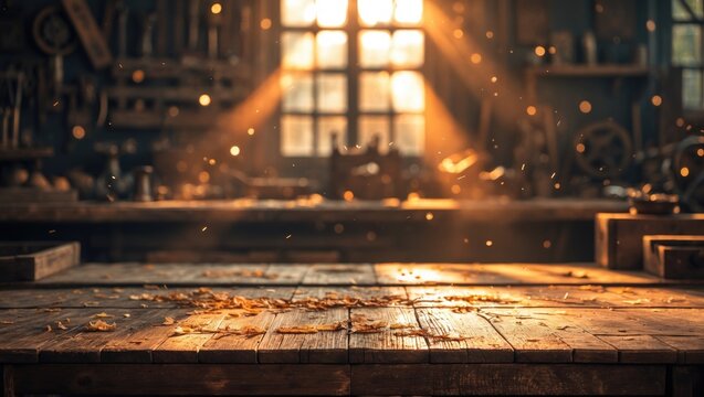 Wooden surface with shadows and interior. Natural light and vacant area for your decoration.