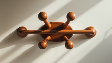 Wooden hanger placed on a plain background.