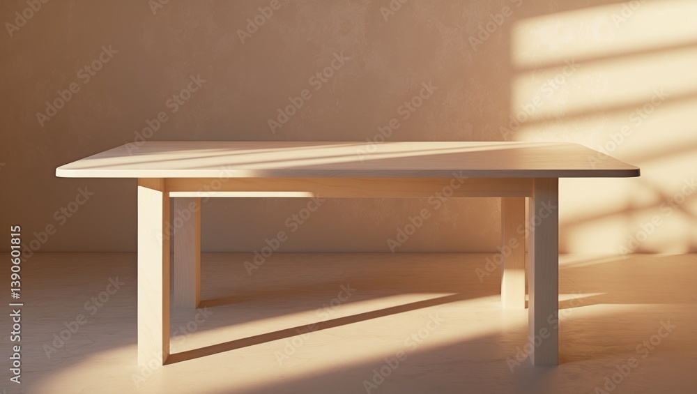 Poster wooden empty cozy table backdrop, sunny countertop template background with soft sunlight and shadow