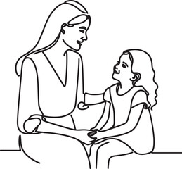 Wise Mom Talking to Daughter Vector Drawing