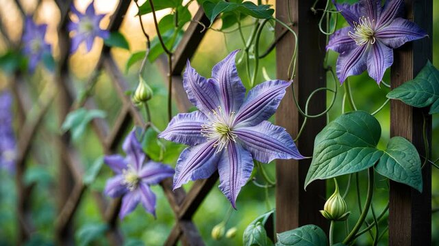 Ascending bluish purple clematis.