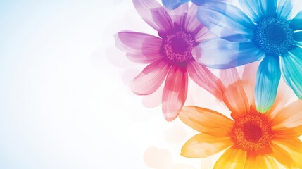 Fototapeta premium Vibrant Rainbow Flowers - Close-up of colorful, translucent flowers with a soft, light background. Perfect for designs needing a touch of elegance and vibrancy