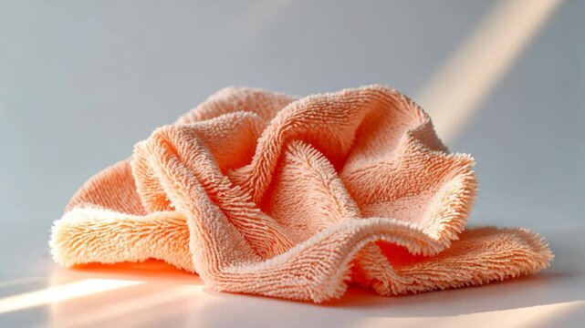 Detailed view of a crumpled microfiber cleaning cloth against a background.