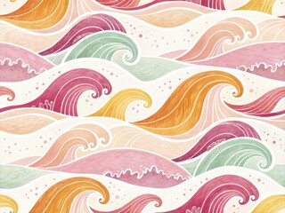 Fototapeta premium A joyful, repeating pattern of stylized waves in pastel colors.