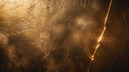 Elegant gold foil texture featuring a distressed finish ideal for luxury designs. Abstract metallic surface with scratches and smudges. Flexible golden backdrop suitable for creative projects.