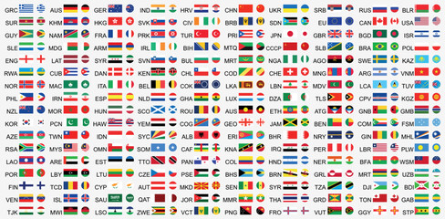 All countries flag set. National flags in circle shape. National flags set. Flags of countries