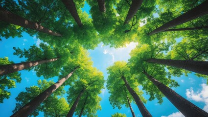 An upward glance into the canopy aimed at the sky - sustainable visual - sunstar