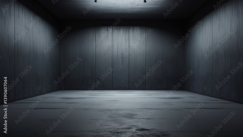 Poster ample shadowy concrete room setting featuring low light for product display or design mockups.
