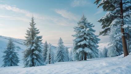 Naklejka premium Winter fir and pine forest blanketed in snow following heavy snowfall.