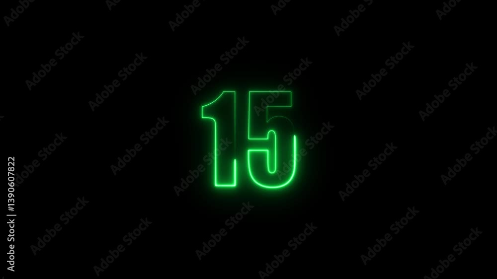 Fototapete abstract glowing neon 15 text number countdown icon. glowing sign on black background neon number. g