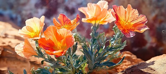 contrast between fragile desert flowers and unforgiving terrain represents vibrant blooms resilience of life and happiness that these flowers bring to arid regions
