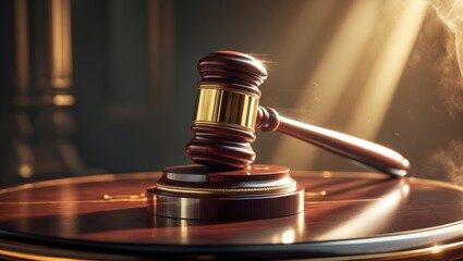 Wooden gavel resting on a table.